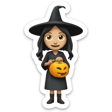 un imagi de una bruja haciendo un hechizo salga un simbolo de dinero y de las gracias sticker