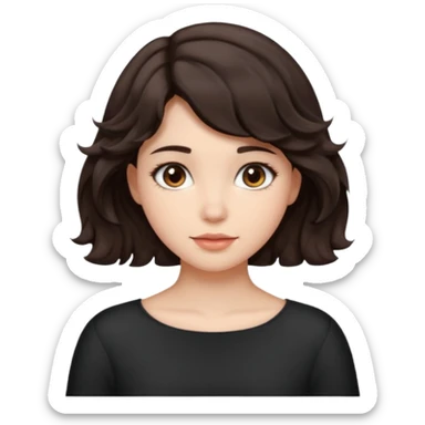 Short hair until shoulders wavy dark brown and with perçems and a soft look but girl sticker