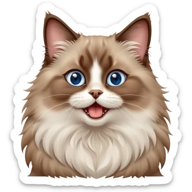 cinematic-adorable-big-eyed-fluffy-brown ragdoll-cat-portrait-emoji,-head-tilted-playfully-with-a-cute,-yawn,-soft-brown-and white-colored-fur-with-darker-points-on-the-ears,-simplified-yet-irresistibly-cute-features, sparkling blue eyes sticker