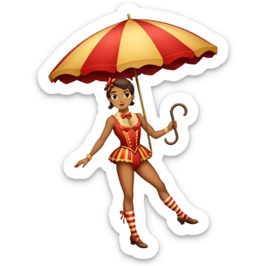 Vintage circus tightrope walker holding parasol sticker