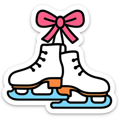 white ice skates with pink ribbon tied, clean and clear, icon style sticker