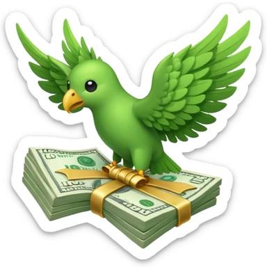 un fajo de dólares con alas volando sticker