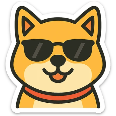 clean modern vector style logo of a happy relaxed Shiba Inu dog with friendly expression wearing sunglasses warm cheerful colors minimalist tech friendly no text no background elements suitable for vehicle UI sticker