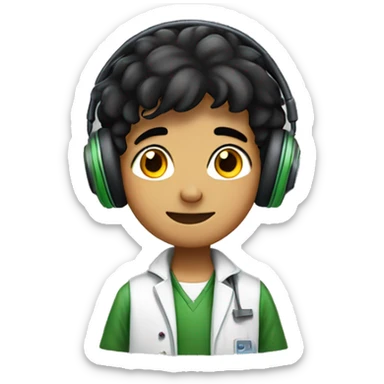 boy with black hair without specks wearing headphones and studying chemistry  sticker