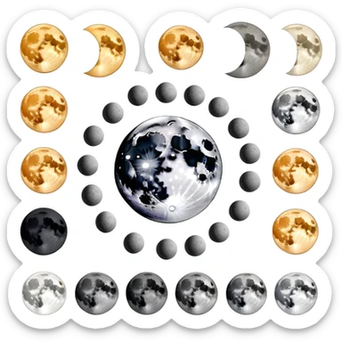 lunar month cycle showing different moon phases from new moon to full moon sticker