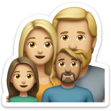 Family of 4, mom is blond, dad has brown hair and beard, one daughter is blond, other daughter is brunette sticker