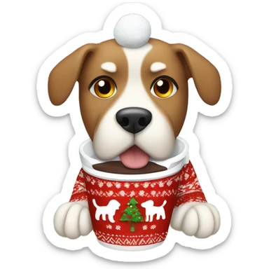 dog with christmas sweater and a hot cocoa sticker