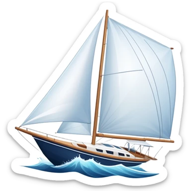An icon featuring a sleek sailboat with billowing sails cutting through the waves. The design includes the boat's mast, a wind-filled sail, and water splashes, symbolizing the thrill and skill of sailing. Transparent background highlights the elegance and power of wind-driven sports. sticker