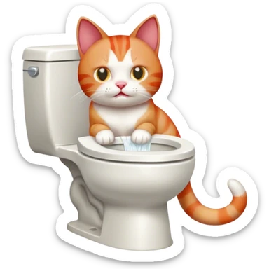 red and white cat pissing on the toilet sticker