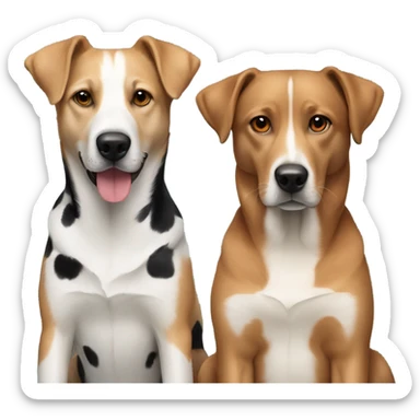 2 dogs sitting with eachother one dog is tan lab with black spots other dog is red heeler  sticker