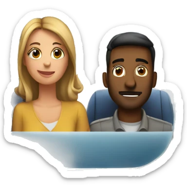 husband wife sitting in plane ciew through window  sticker