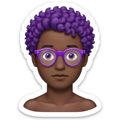 male wearing purple tinted glasses, no shirt, curly short black hair sticker
