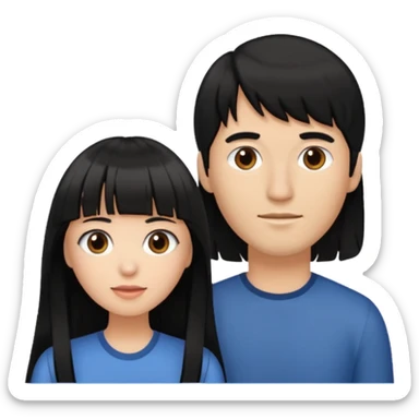 Pareja de mujer con pelo largo negro y flequillo y hombre con pelo corto castaño sticker