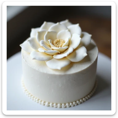 photorealistic white Chanel camellia flower cake, delicate and elegant, no background sticker