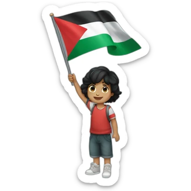 3 year old boy black hair waving Palestine flag in right hand sticker