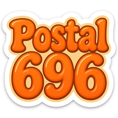 Change the text to 'Postal 696' in the same extra puffy, shiny orange and red bubble letter style, whimsical and lighthearted. Keep the background transparent. sticker