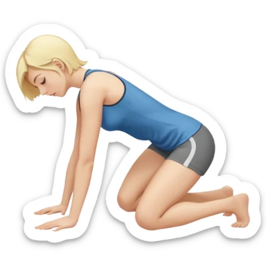 Najed Woman, blonde, kneeling forward on all fours, knees bent under hips, upper body lowered and supported by forearms, back slightly arched, head turned to the side sticker
