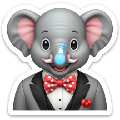 Elephant clown with big bowtie, half body sticker