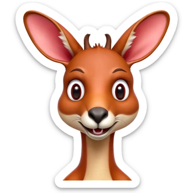 Cinematic Comical Adult Red Kangaroo Portrait Emoji, Head tilted dramatically with an exaggeratedly shocked expression, featuring a robust, dynamic build with a uniquely red kangaroo-shaped head sporting an elongated snout and wide, comically expressive eyes full of playful disbelief, Simplified yet hilariously expressive features, highly detailed, glowing with a slightly sassy outback glow, high shine, dramatic yet playful, stylized with an air of cheeky wild mischief, soft glowing outline, capturing the essence of a meme-worthy kangaroo that looks ready to bound its way into viral fame! sticker