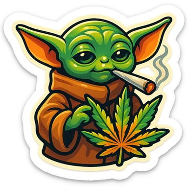 baby yoda smoking cannabis sticker