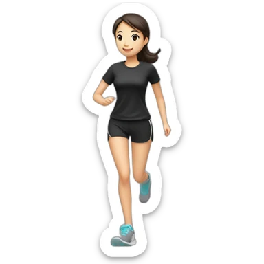 asian girl，jogging，black shirt and shorts，full body，side view sticker
