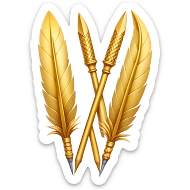 two golden quills crossing in front of each other sticker