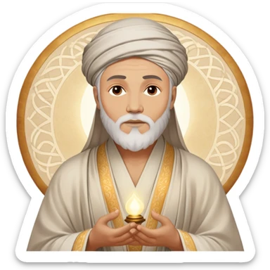 Cinematic Realistic Rumi Portrait Emoji, depicted as a mystical poet with soulful eyes and flowing traditional robes, rendered with delicate textures and ethereal soft lighting that captures his transcendent spiritual wisdom. sticker