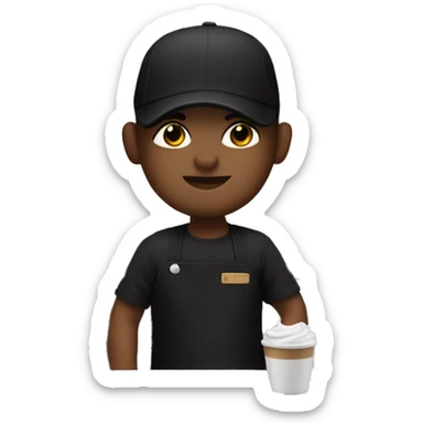 barista making coffee in black apron and black t-shirt in cap sticker