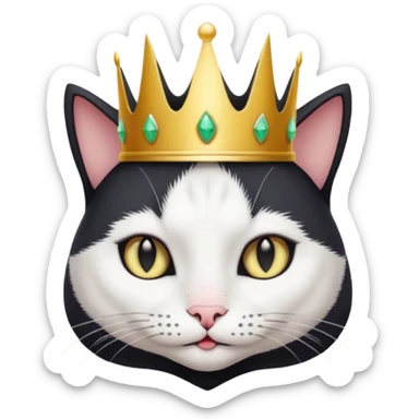 Black and white Cat THAT is queen of witches wearing crown sticker