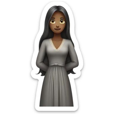 A young women with long hairs in formal dress standing and folding her hands sticker