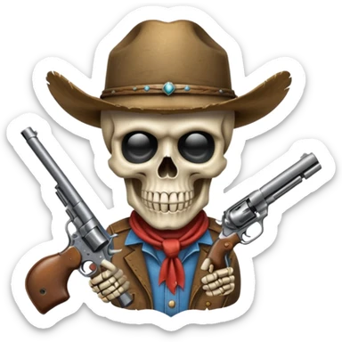 A skull with a vowboy hat and a gun sticker