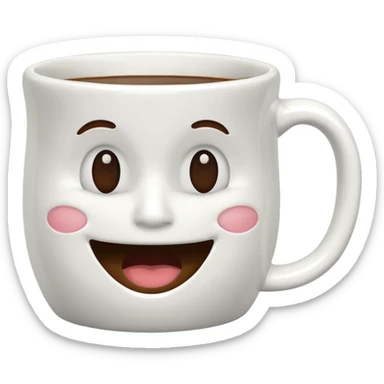 Coffee mug with closed mouth smile sticker