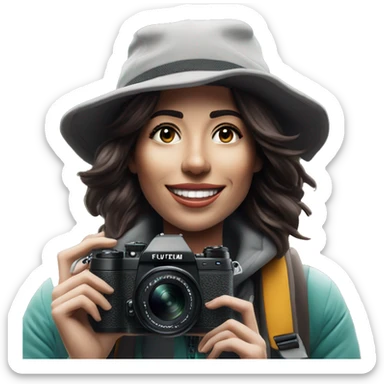 woman photographer fujifilm camera hiking taking photo brunette sticker