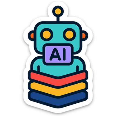 combined logo of robot, AI generator, and StackSpot, cohesive tech branding icon sticker