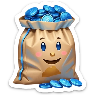 brown bag of blue coins sticker