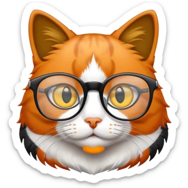 un gato de tres colores naranja, negro y blanco con gafas de leer sticker
