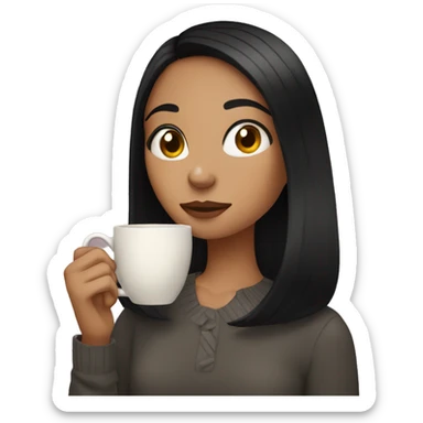 Girl with black hair sipping tea sticker