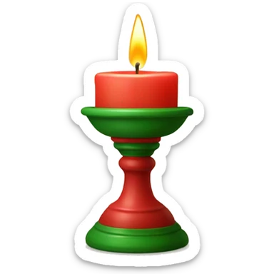 Lit candle in red holder with green details, warm and cozy sticker