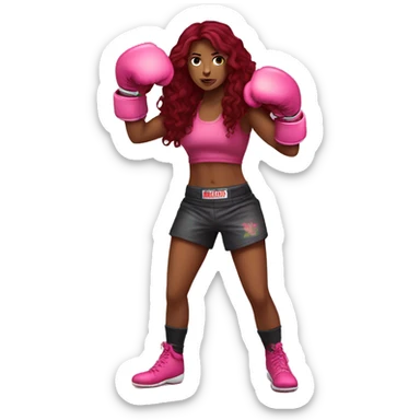 Beautiful tattooed  burgundy long haired woman boxing with pink gloves sticker