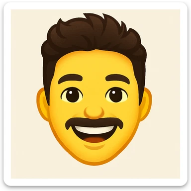 Create an emoji of this person smiling, focusing on the face and expression, in classic emoji style with a simple or no background. The style should resemble classic emoji aesthetics. sticker