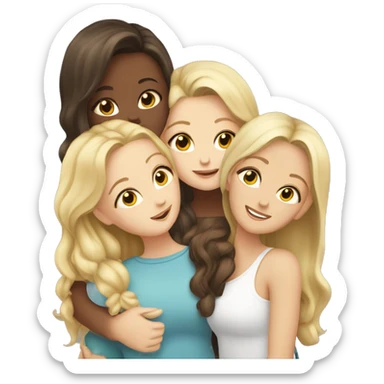 four white girls hugging, two dark blondes, two brown-haired sticker