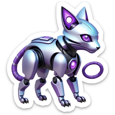  exotic iridescent silver and purple cyber-Protogen-Fakémon-Pokémon-Vernid-robot-feline-creature sticker
