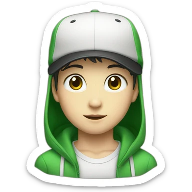 japanese boy, green eyes, cap sticker