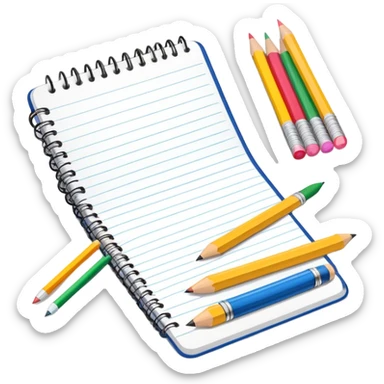 School stationery set with pencils, notebooks, ruler, and eraser sticker