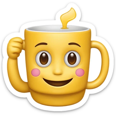  a yellow emoji face that is holding the cup beside the face sticker