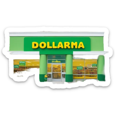 “Exterior of a Dollarama store with the bright green facade, bold yellow Dollarama sign, large front windows, and entrance doors, capturing the look of a budget-friendly retail store.” sticker