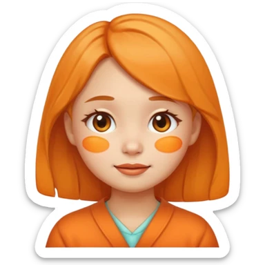 cute girl emoji with round face, teary eyes, soft cheeks, gentle smile, small tangerine-shaped hairpin, warm, emotional, cartoonish sticker