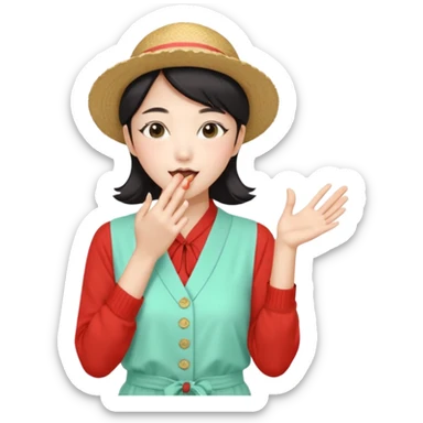 밝고 들뜬 표정의 20대 한국 여자, 여름 옷차림, 두 손을 입 근처에 두고 외치는 듯한 포즈. 민트색 배경, 유쾌한 광고 포스터 느낌, MZ 감성.

휴양용 옷차림 sticker
