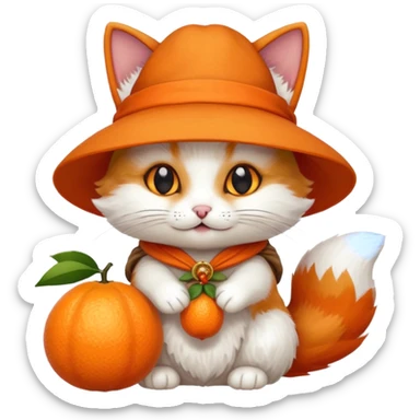 Cat wearing a hat and has a kitsune fruit in her hand sticker