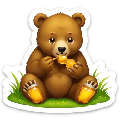 Bear eating honey on grass sticker